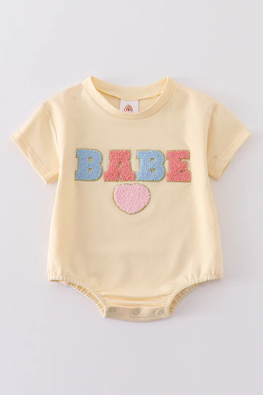 Baby Girls Beige 'BABE' Chenille Patch Bodysuit