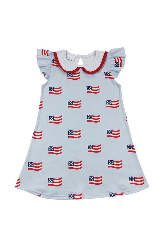 Girls American Flag Print Patriotic Dress