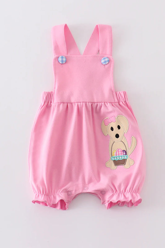 Baby Girls Premium Pink Dog Applique Romper